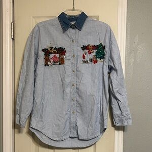 3/$10, 2/$12 Solutions blue stripe Christmas shirt